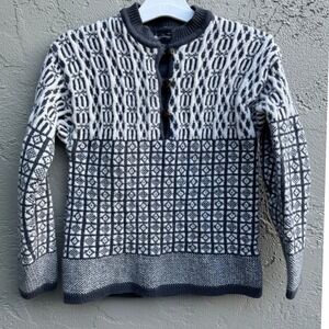 Esprit Collection Mens Vintage Nordic Fair Isle Knit Sweater Mock Neck Button